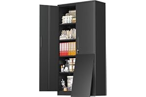 Greenvelly Metal Storage Cabinet with Lock, 72” Black Garage Storage Cabinet with Doors and Shelves, Tall Lockable File &Tool Cabinet for Home Office, Metal Classroom Cabinet Basement