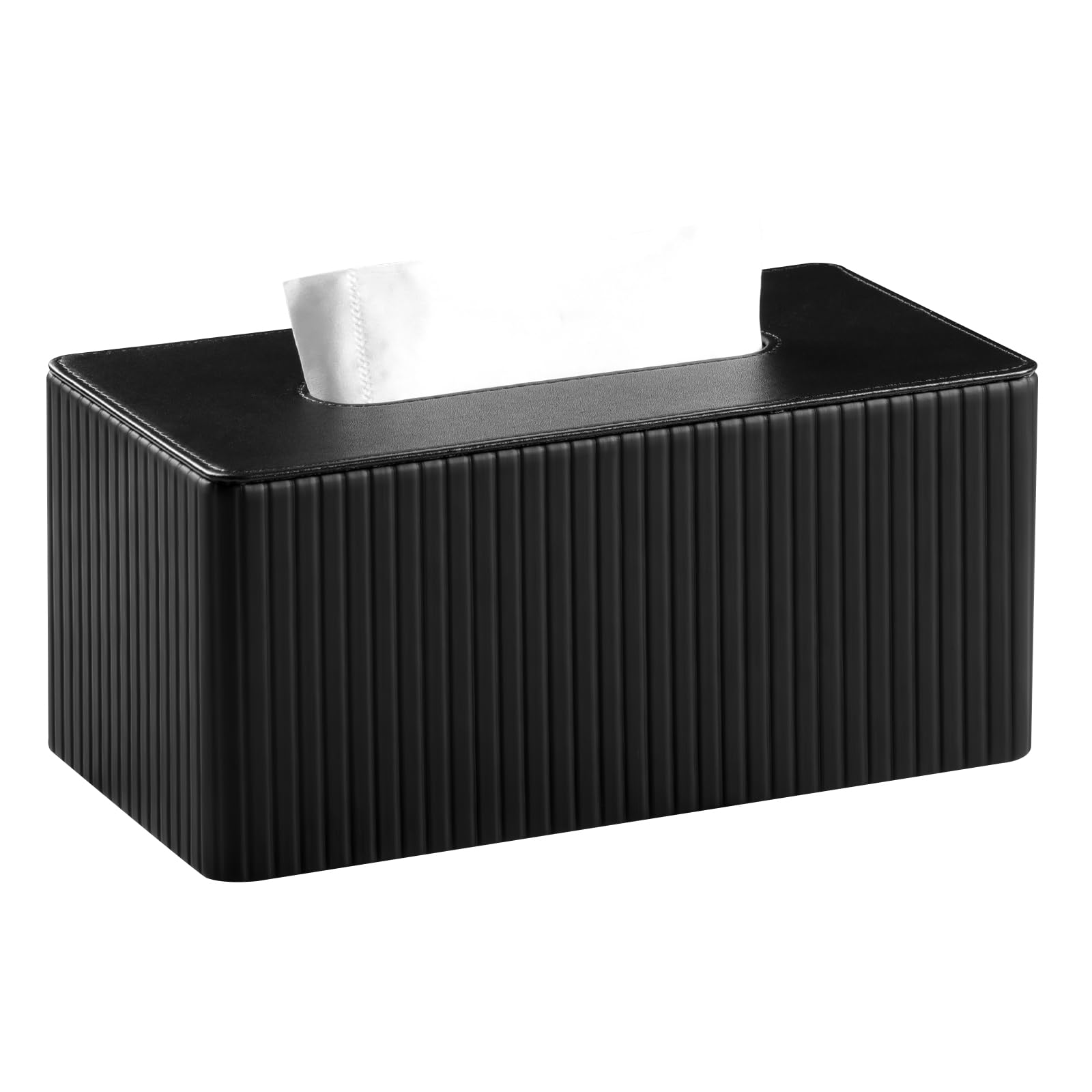 MEIBOOCH Tissue Box Cover Stylish PU Leather Rectangular Tissue Box Holder with Magnetic Bottom Cover for Bathroom Bedroom or Office (Black Stripe)