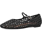 MICIFA Woven Mesh Ballet Flats for Women Round Toe Mary Jane Flats Buckle Strap Ballerina Flats Comfortable Dress Casual Flat Shoes