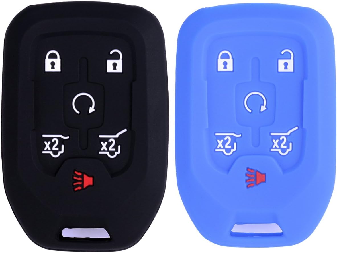 2Pcs WERFDSR Sillicone key fob Skin key Cover Keyless Entry Remote Case Protector Shell for 2015 2016 Suburban Tahoe GMC Yukon 6 button smart romote black blue