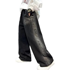 Boys Jeans Elastic Waist Fit Kids Jeans Fall Denim Pants with Pockets 4-14Y