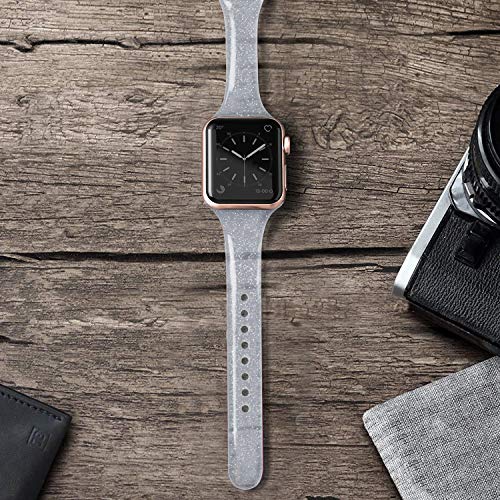 SWEES Sport Band Compatible with Apple Watch 38mm 40mm 42mm 44mm, Shiny Bling Glitter Soft Slim Thin Narrow Small Replacement Silicone Strap Compatible for iWatch Series 5/4/3/2/1, Sport Edition Women - Thumbnail 2