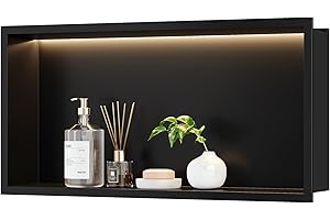 Qeke Stainless Steel Shower Niche 24" X 12", No Tile Needed Wall Niche with Non-Dimmable Led Light, Recessed Shower Niche Lighting for Bathroom Storage Over Mount Installation, Matte Black