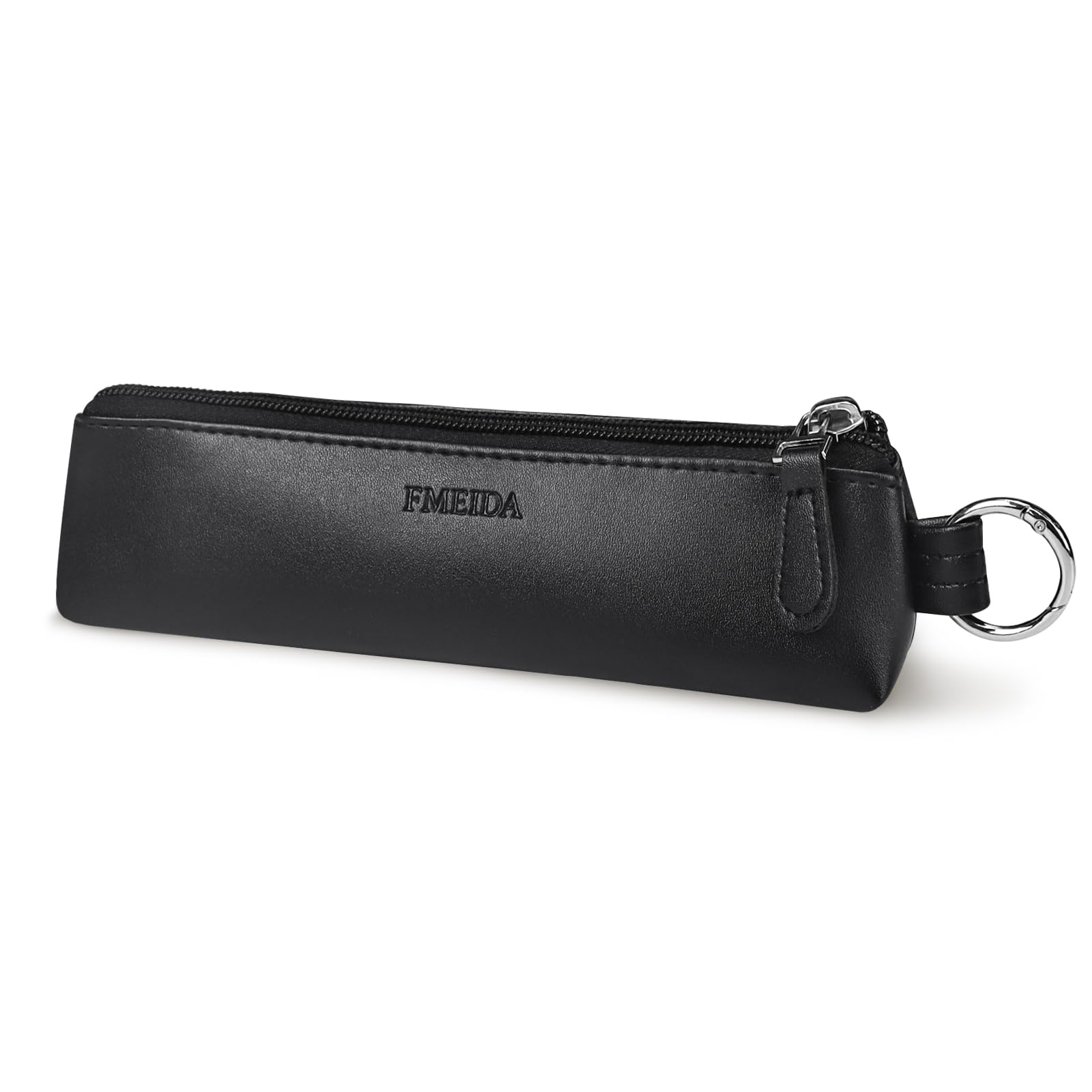 Fmeida PU Leather Pencil Pen Case Slim Design Pens Bag Plain Pencil Pouch Compact Size for Student Middle School College Office (Black)