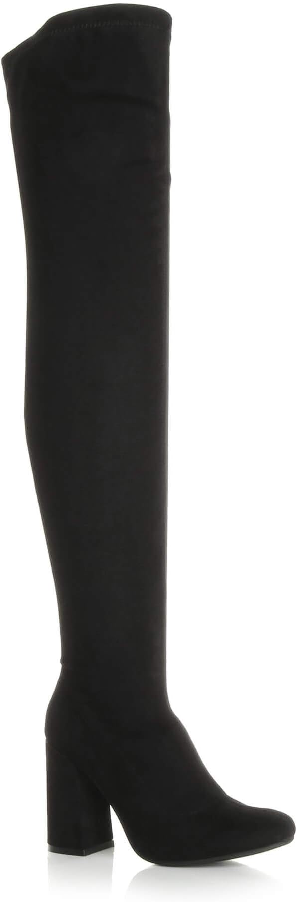 Womens Ladies high Flared Block Heel Zip Pull on Over The Knee Thigh high Boots