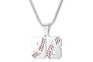 Wikavanli Personalized Baseball Jersey Number 00-99 Necklace - Stainless Steel Baseball Chain Pendant Necklace - Team Jewelry Gift for Boys, Girls, Men, Women