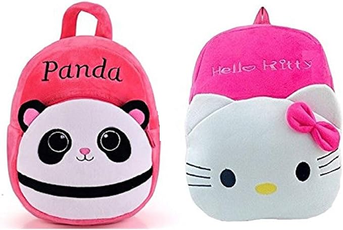 Blue Tree Tree Panda and Hello Kitty Plush Soft School Bag for Girls and Boys (Pink, 3 to 5 Years)