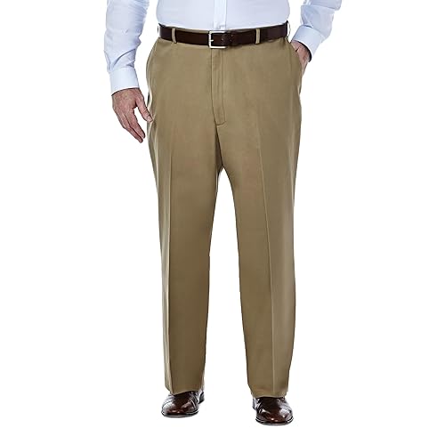 Haggar mens Big-tall Premium No Iron Khaki Classic-fit Expandable-waist Flat-front dress pants, British Khaki, 46W x 32L US