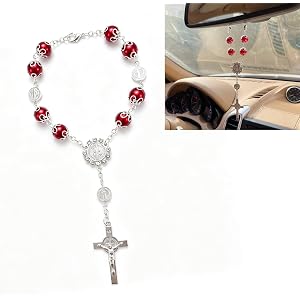 CouTunp Car Rosary for Rearview Mirror, Personalized Cross Rosary Hanging Pendant, Auto Blessing Bead Mirror Hanger Ornament,