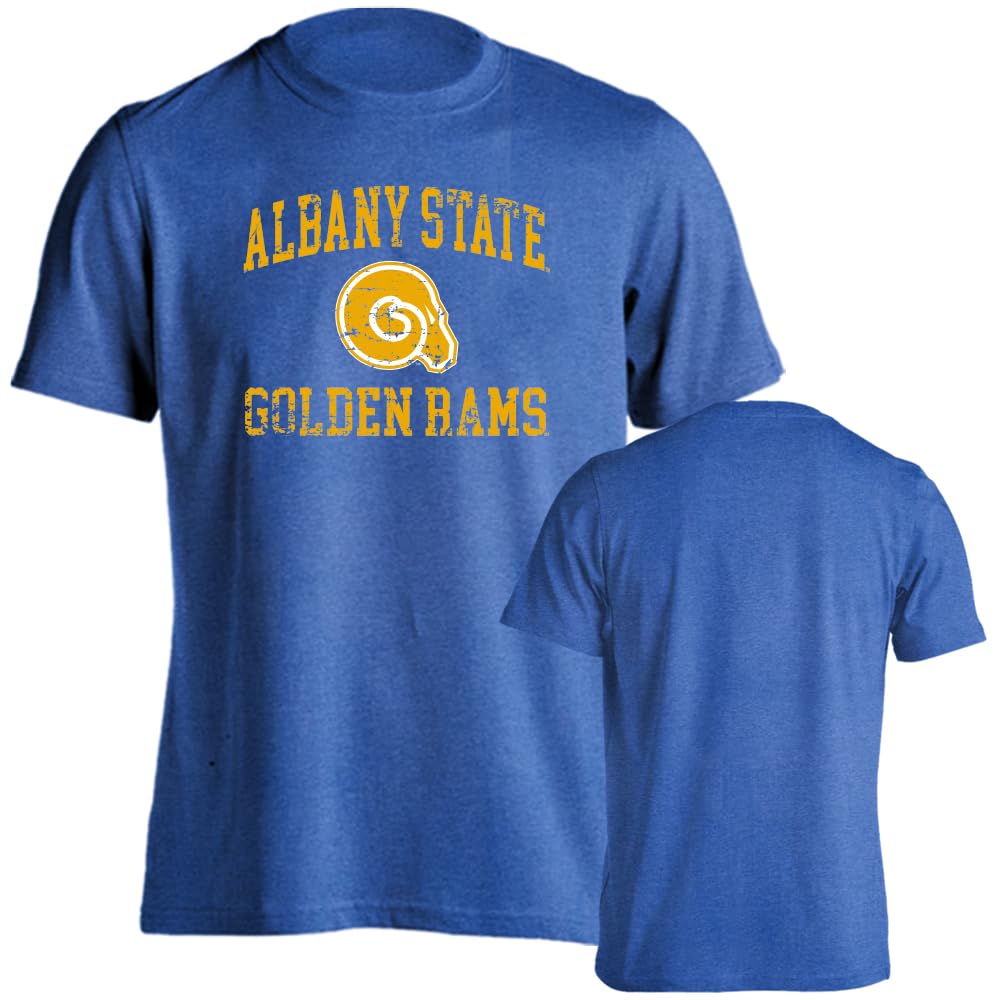 Sport Your Gear Albany State Golden Rams Officially Licensed Distressed Retro Logo Short Sleeve T-Shirt Game Day Tee Spirit Wear Fan Gear Apparel Royal Heather X-Large Image