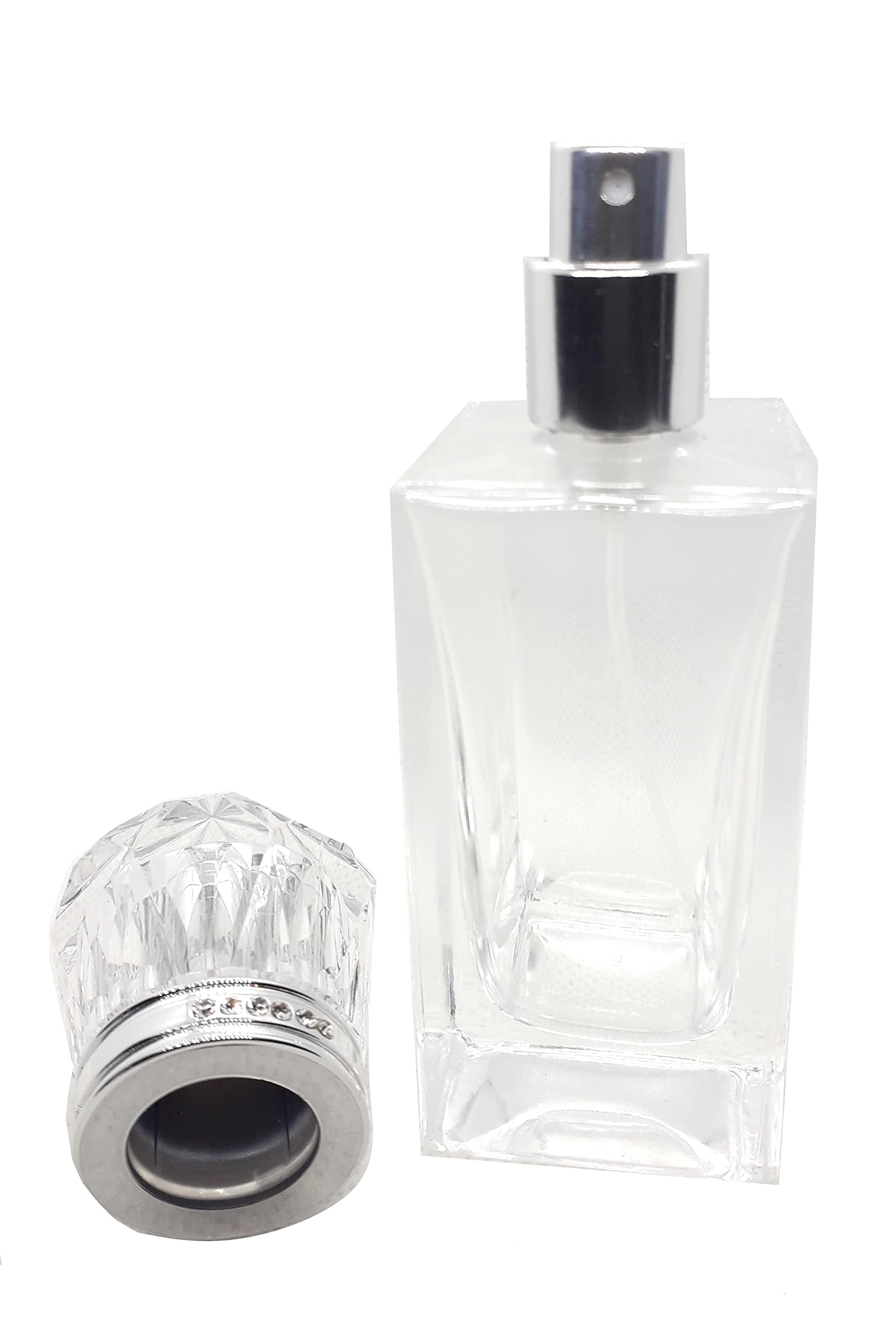 Zénitude Glassworks 50ml Empty Glass Perfume Spray Bottle Atomiser Refillable Crystal Cap (Silver)