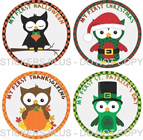Baby Boy First Holiday Stickers Baby Milestone Stickers Owls First Christmas First Birthday Halloween Easter Thanksgiving St. Patrick's Day Valentine's Day Easter