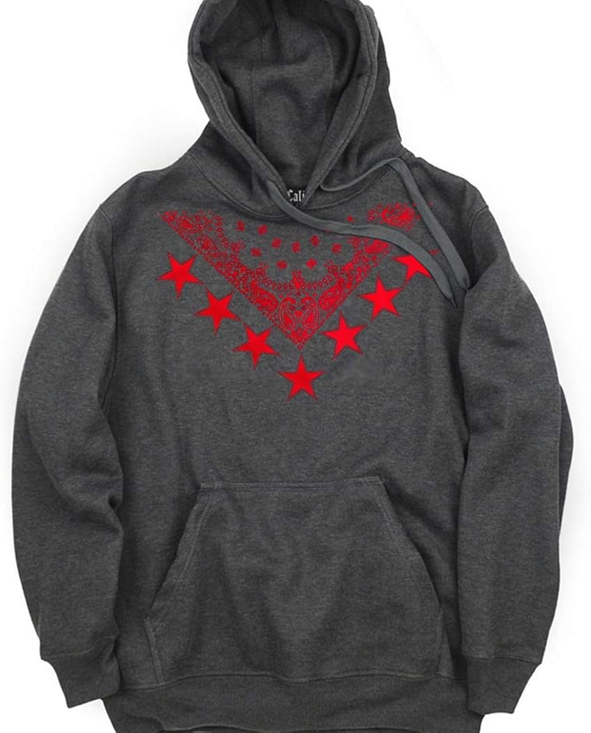 CaliDesign Charcoal Grey red Bandana Hoodie Urban wear Blood Pullover Sweatshirt, 4XL 4X