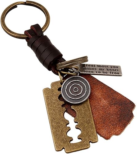 Amazon ユニーク Unique キーホルダー おしゃれ メンズ レディース キーリング カップル レトロ風 個性的なブレード 革 キーチェーン 鍵揃い 小物 合金製 メタリック お祝い 贈り物 キーホルダー 通販