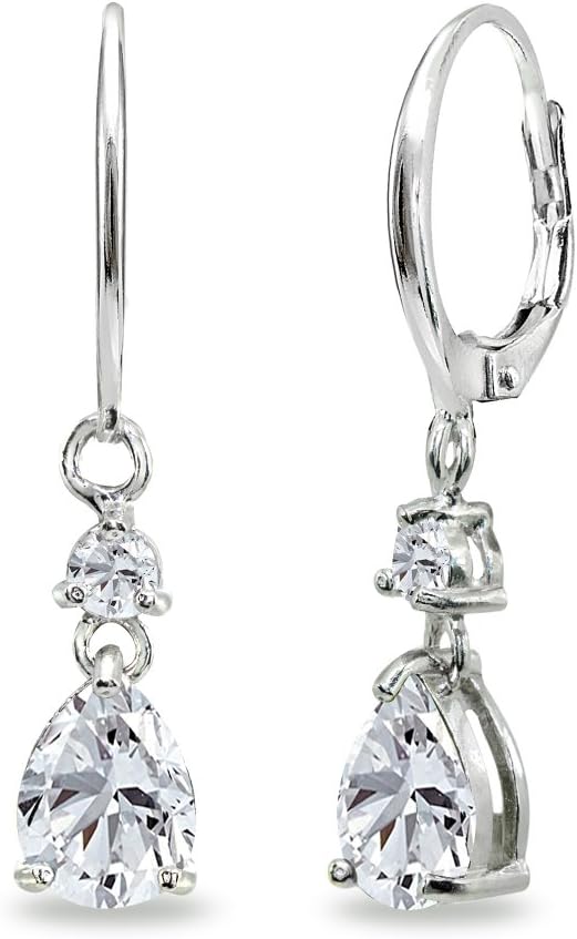 Sterling Silver Genuine or Synthetic Gemstone 8x6mm Teardrop Dangle Leverback Earrings