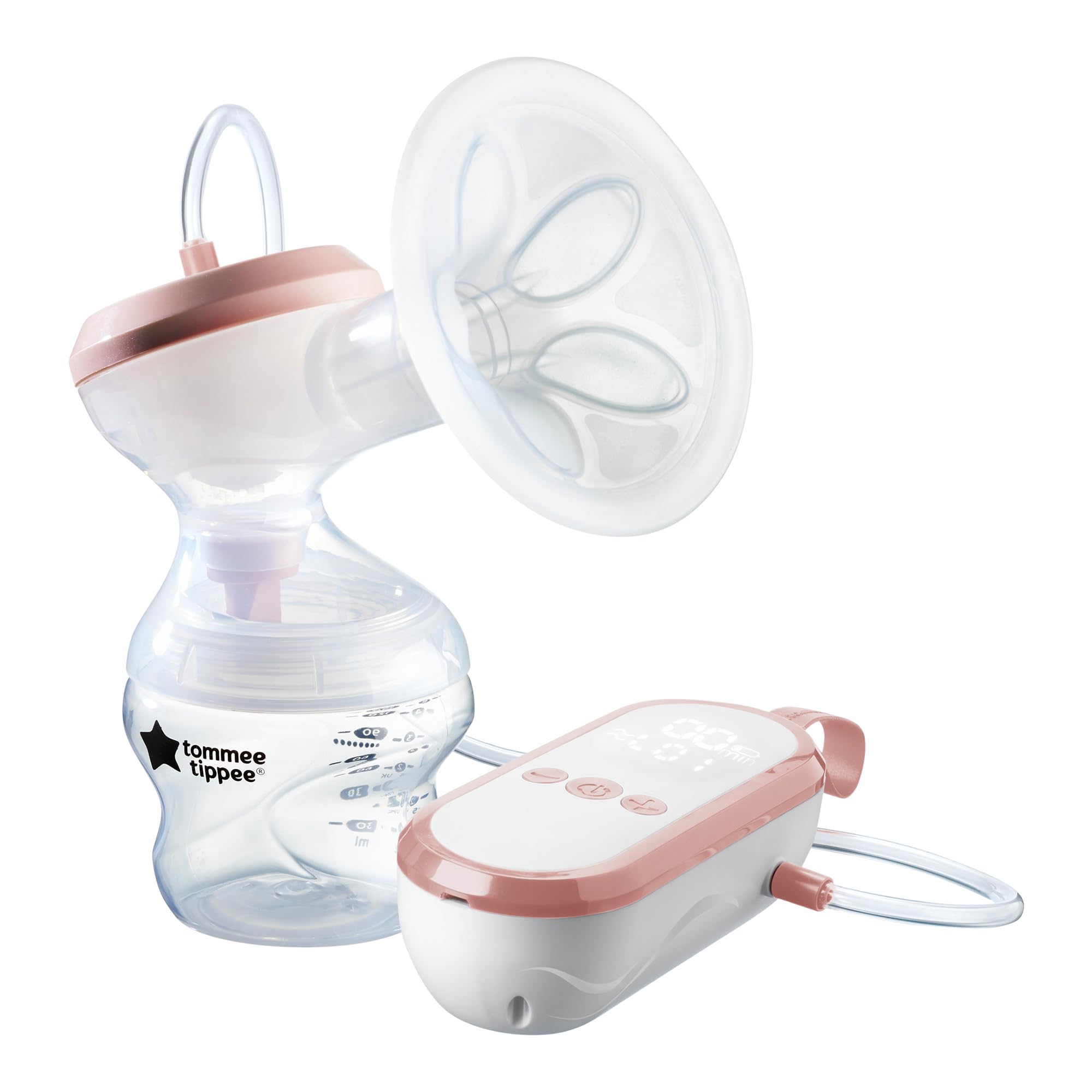 Tommee Tippee Made for Me Single Electric Breast Pump, Portable, Quiet, Massaging Silicone Cup, 5 Massage and 9 Express Modes, USP Rechargeable, 150ml Baby Bottle Included
