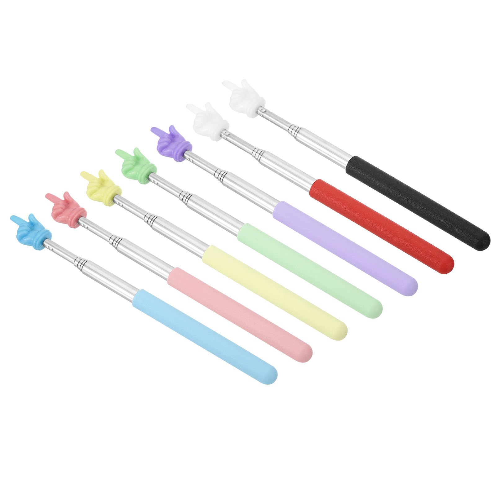 PATIKIL Telescopic Teachers Pointer Stick, 7 Pcs Classroom WhiteBoard Teacher Hand Finger Mini Pointer for Presentation Speaker Guide Coach, 7 Color Style 2