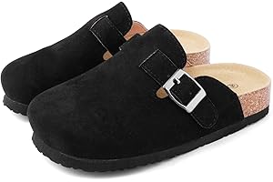 East Bajia Suede Clogs for Girls Boys Unisex Toddler Slippers Slip-on Kids Shoes Indoor Outdoor Cute Sandals Classic Cork Adjustable Buckle