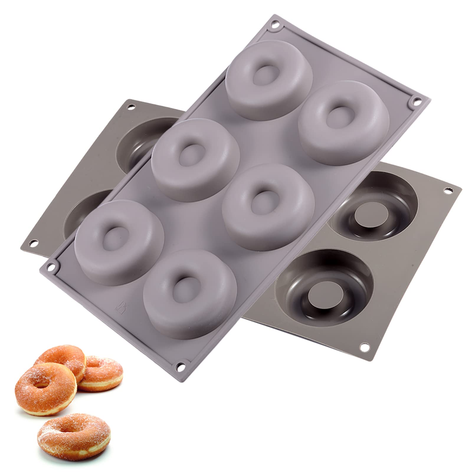 i enjoy + Silicone Donut Molds, 2 Pack Silicon Doughnut Mould,LFGB & BPA Free, 6 Cavity Non-Stick Baking Trays for Cake Biscuit Bagels Muffins