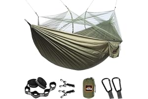 AnorTrek Camping Hammock with Mosquito Net, Double & Single Lightweight Portable Hammocks with Tree Straps, Parachute Hammock for Camping, Backpacking