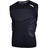 COOLOMG Adult Mens Padded Football Shirt Rib Chest Protector Undershirt | Football Compression Shirt Rugby Lacrosse Back Protection