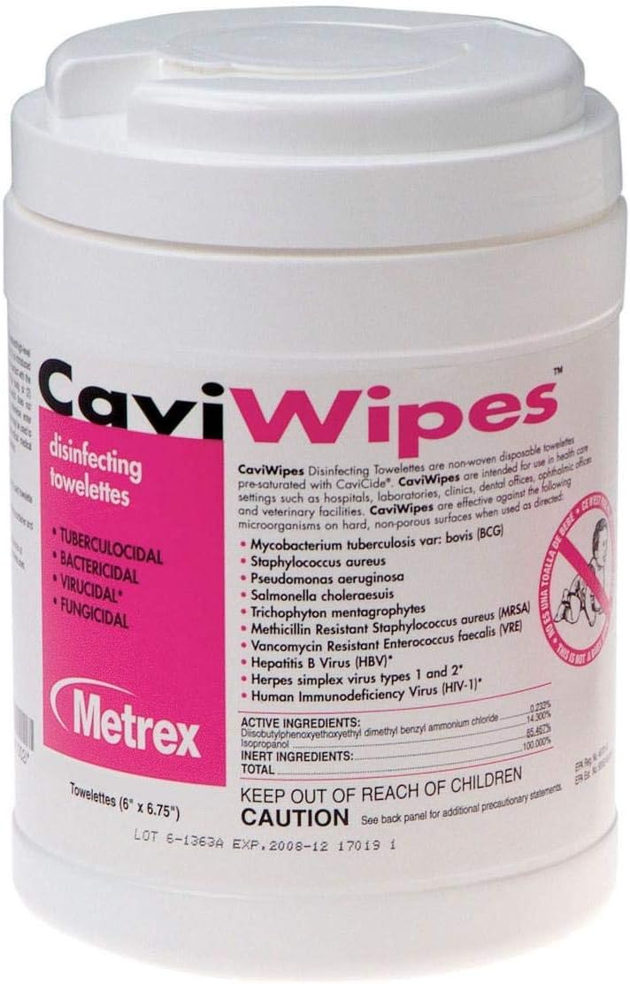 Metrex (Cavicide) CaviWipes Disinfecting Towelettes - 220 wipes per Canister/ 12 Canisters per Case