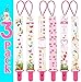 Premium Pacifier Clips by KiddosArt. Set Of 3, 2-Sided Of MOM'S LOVE - PINK Art, Stunningly Designed Pacifier Holder, Pacifier Leash, Baby Pacifier Clips for Girls. Baby Shower Gift.