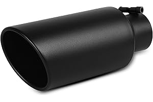 AUTOSAVER88 3 Inch Inlet Black Exhaust Tip, 3" Inlet 5" Outlet 12" Overall Length Powder Coated Finished Stainless Diesel Exhaust Tail Tip for 3" Outside Diameter Tailpipe, Rolled Angle Cut, Bolt-On