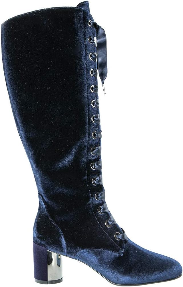 LORIBLU 6622 Blue Velour/Leather Knee High Italian Designer Fashion Women Boots
