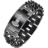 Hipunk Men Stainless Steel Viking Link Bracelet - Norse Mythology Celtic Knot Crescent Moon Triskelion Triskele Thor's Hammer Black Chain Wristband