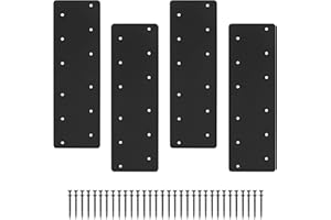 ICOKIN 4 Pcs 15.7"x5"Straight Steel Flat Plate,Heavy Duty Mending Plate With Black Powder-Coated Joining Brackets, I Shape Strap Metal Plate with Fit 6x6,8x8 for Repair House,Furniture,Pavilion,Truss framing