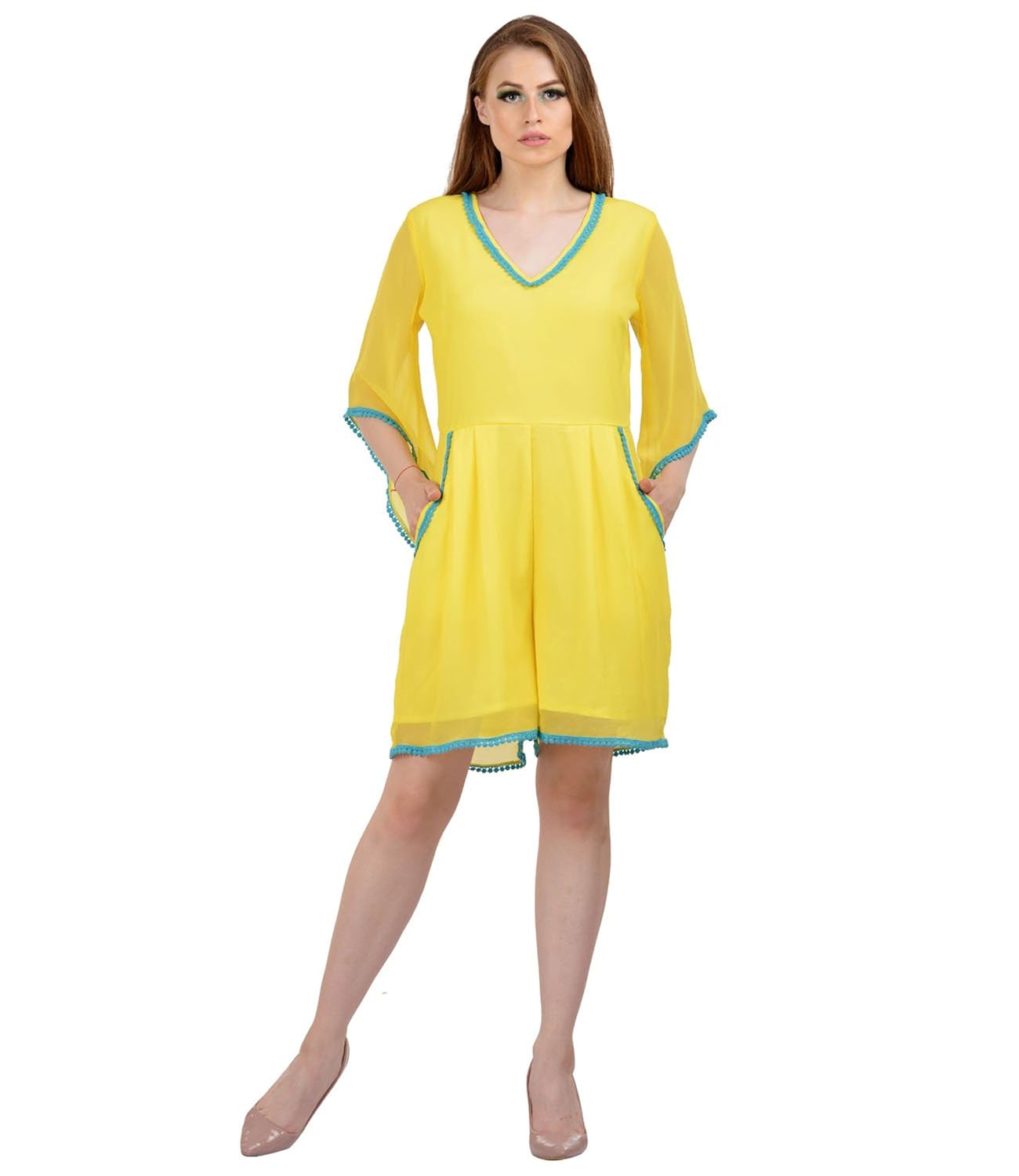 karmic vision women's georgette yellow jumpsuit