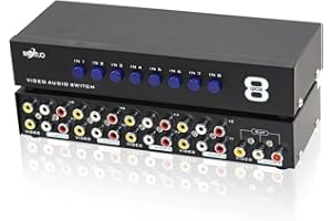 E-SDS 8-Way RCA Switch AV Switcher 8 in 1 Out Composite Video L/R Audio Selector Box for DVD STB Game Consoles