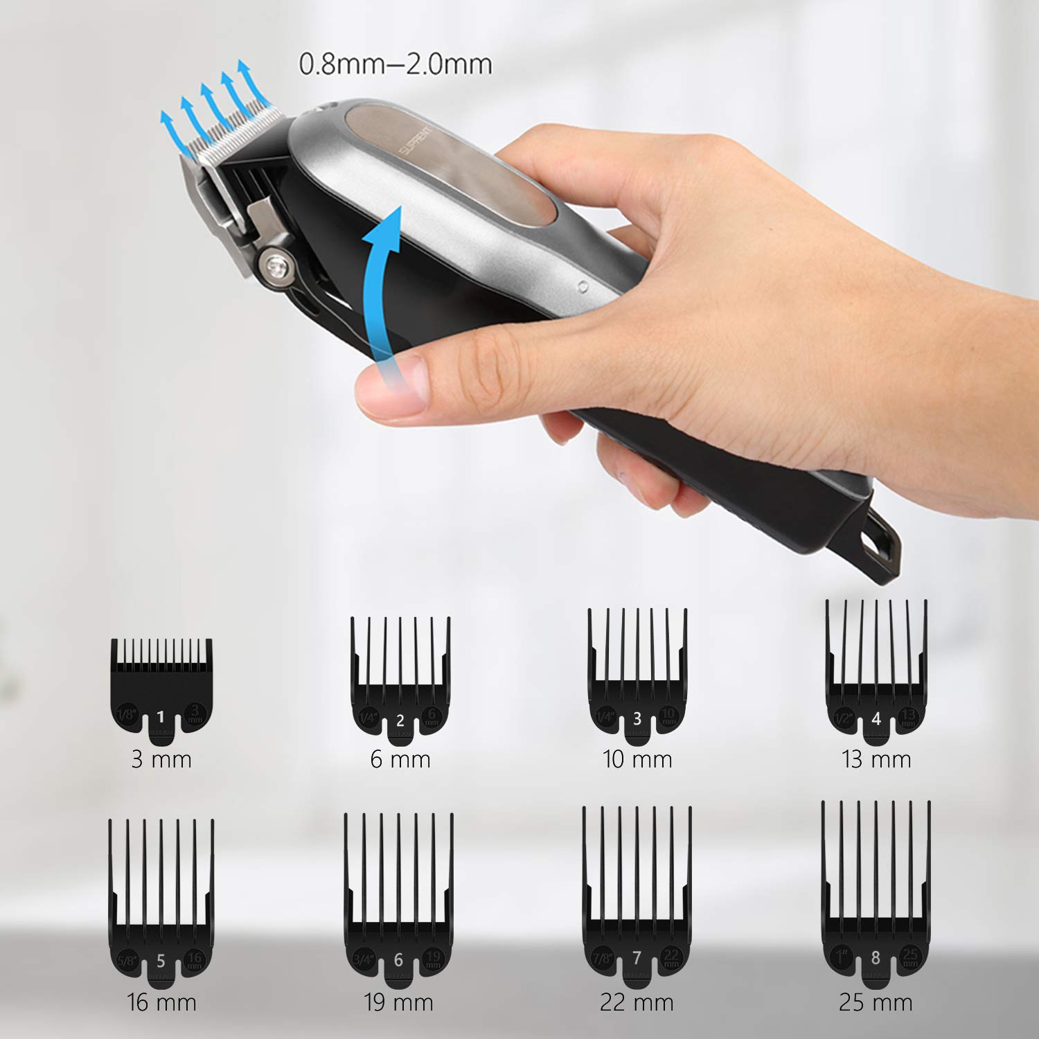 Cordless Hair Clippers for Men SUPRENT, Professional Hair Cutting Kit with 2000mAh Lithium Ion, Stainless steel Blade, Hair Trimmer with Lock-In Length (Silver): Beauty