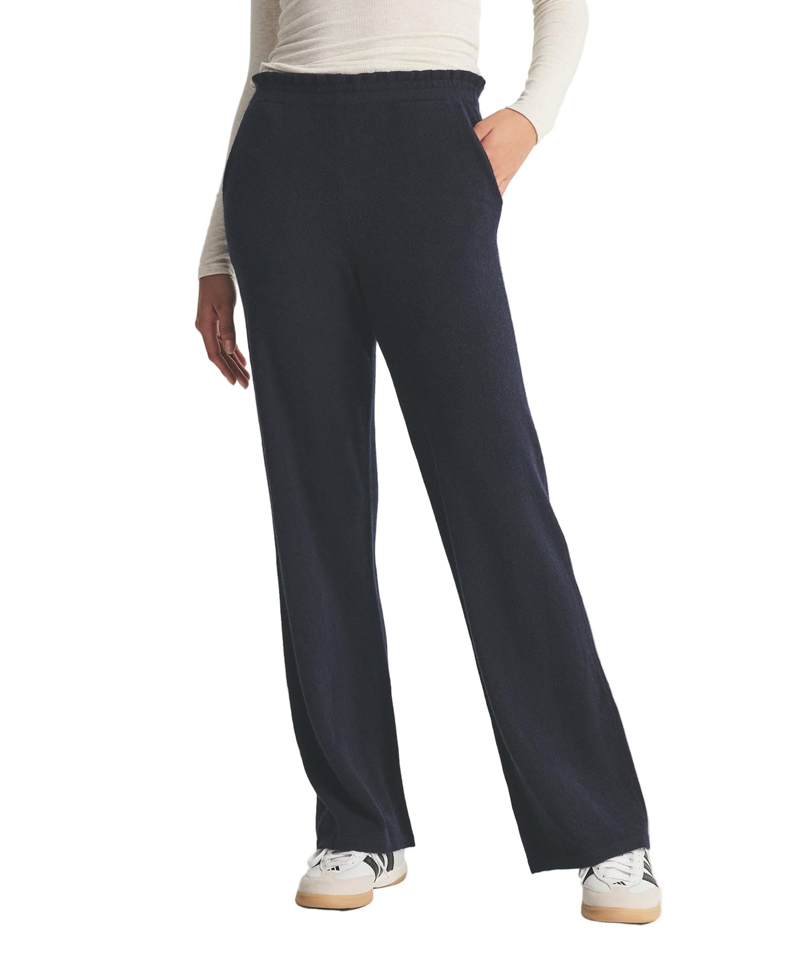 NAADAM, Womens, Signature Cashmere Paperbag Wide Leg Pants, Navy, 2X