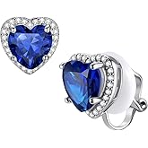 FindChic Sparkling Birthstone Clip On Earrings for Women, Silver Plated Stud Earrings 8MM Cubic Zirconia Non Pierced Studs, 12 Months Birthday Jewelry Gift