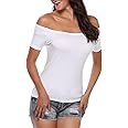 Fuinloth Women's Off Shoulder Tops, One Shoulder Shirts, Short Sleeves Sexy Slim Fit Tees