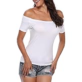 Fuinloth Women's Off The Shoulder Tops, One Shoulder Shirts, Short Sleeves Elegant Slim Fit Tees