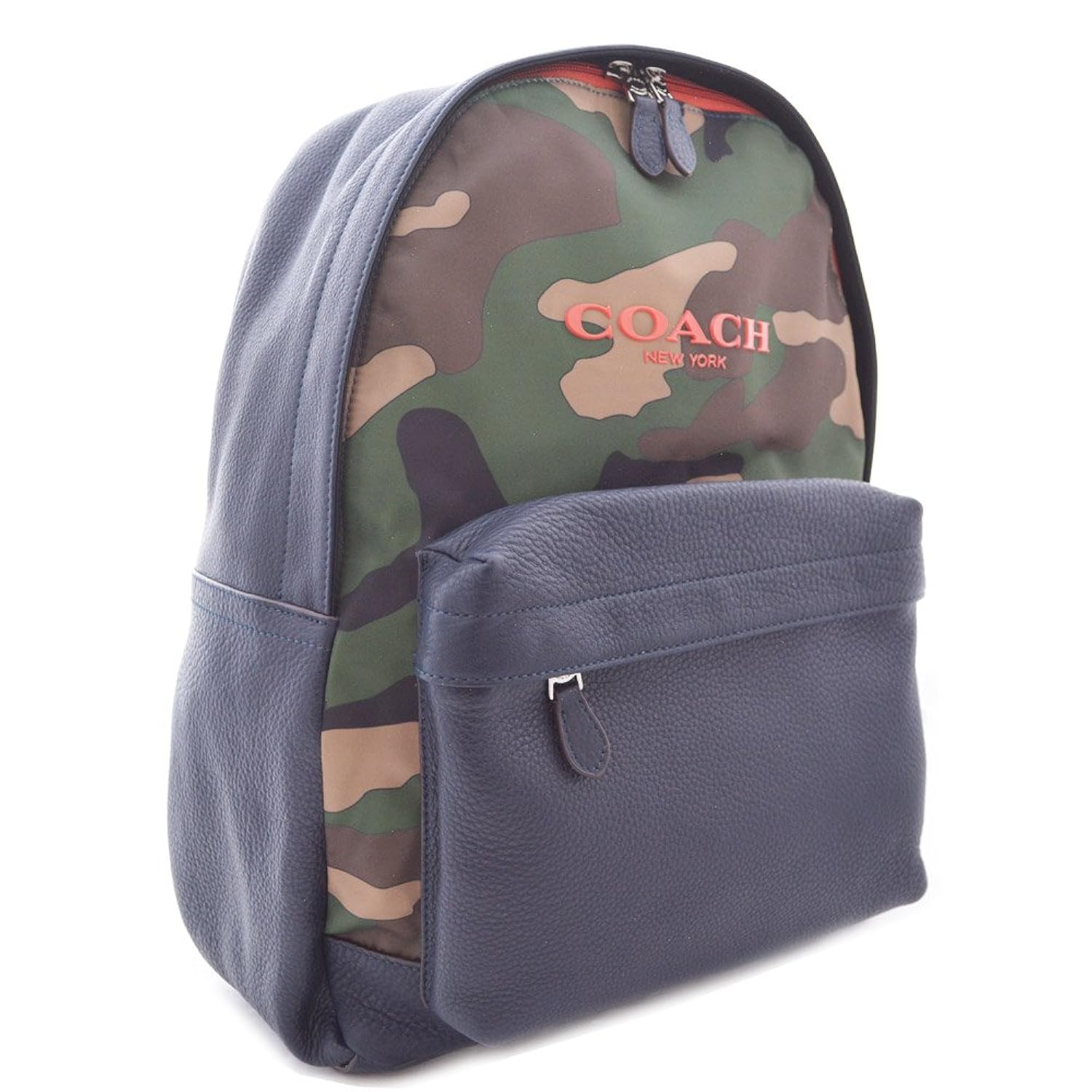 Coach コーチ カモフラージュ バックパック リュックサック メンズ レディース ナイロン ネイビー 迷彩 オレンジf 中古 B0776t7l69