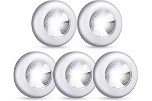 Dream Master Battery Operated Lights Tap Lights LED Push Lights Stick on Lights Portable Under Cabinet Lighting Wireless Kitchen Closet Counter Night Lights 5 Pack, Silver, Cool Light