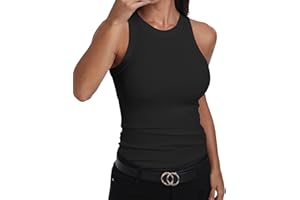 GEMBERA Womens Sleeveless Racerback High Neck Casual Basic Cotton Ribbed Fitted Tank Top