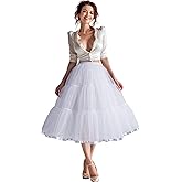 Shimaly Women's 31.5 inch Below Knee Petticoat Midi Underskirt Crinoline Tulle Petticoat Half Slip