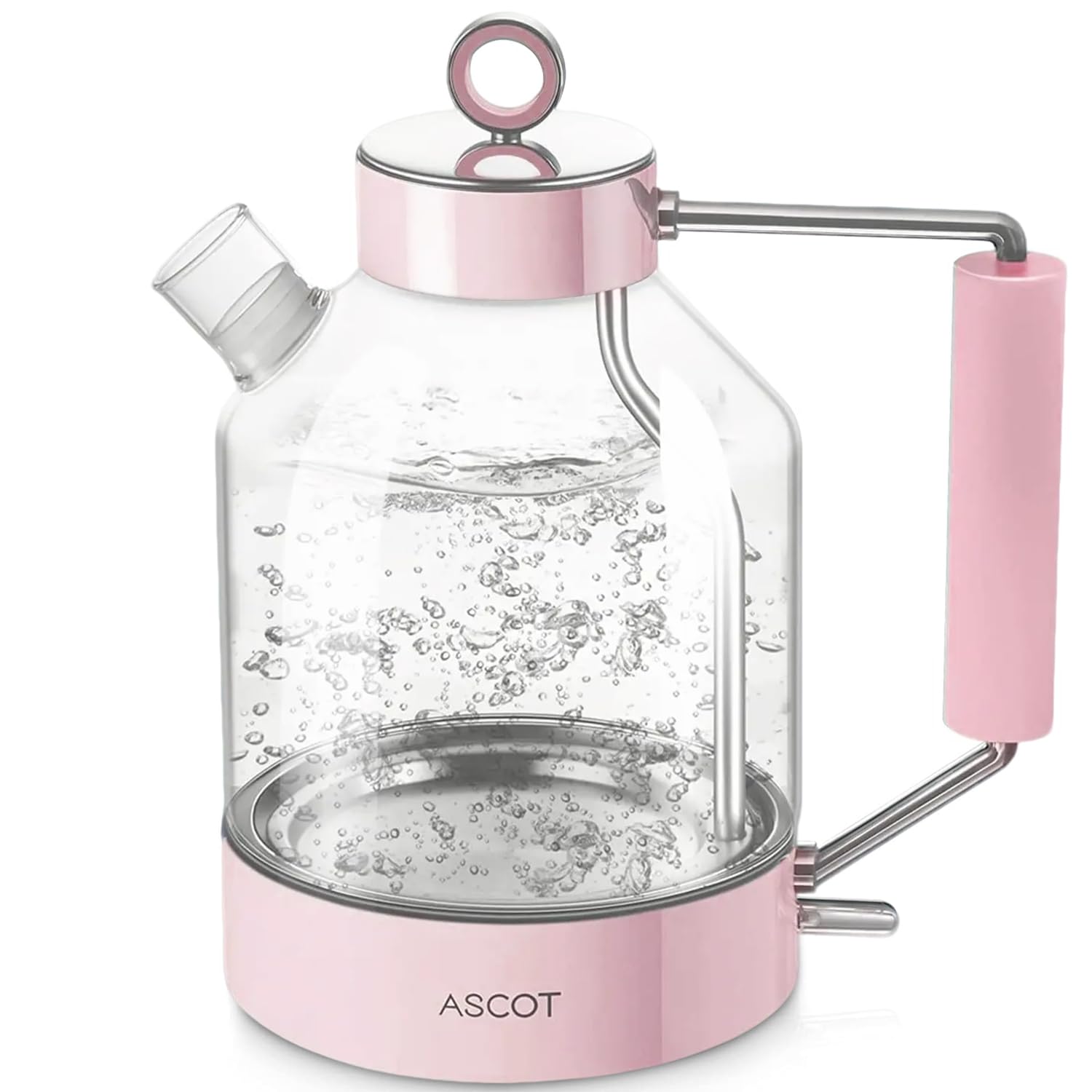 Photo 1 of Electric Kettle, ASCOT Glass Electric Tea Kettle 1.5L 1500W Retro Tea Heater & Hot Water Boiler, No Plastic, BPA-Free, Cordless, with Auto Shut-Off and Boil-Dry Protection (Pink)