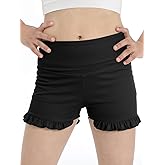 BAOPLAYKIDS Girls Athletic Ruffle Shorts Stretch Spandex Shorts High Waisted Yoga Dance Gymnastics Shorts for Kids Age 5-14
