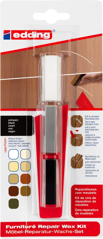 edding 8901 furniture repair wax kit - black - for filling in and repairing scratches and holes on furniture and other wood surfaces