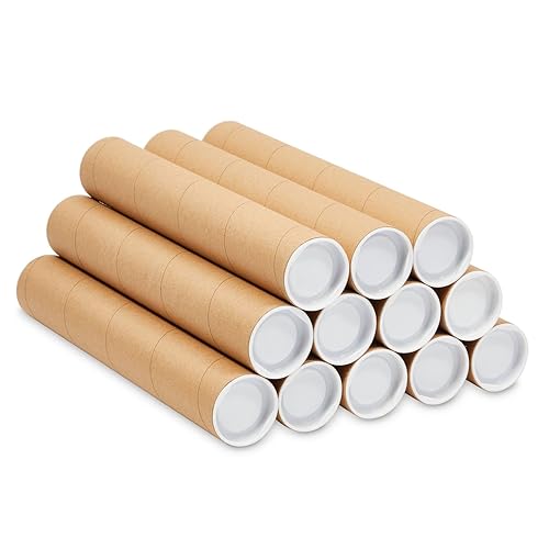 Stockroom Plus 12Pack Mailing Tubes with Caps, 2x12Inch Kraft Paper