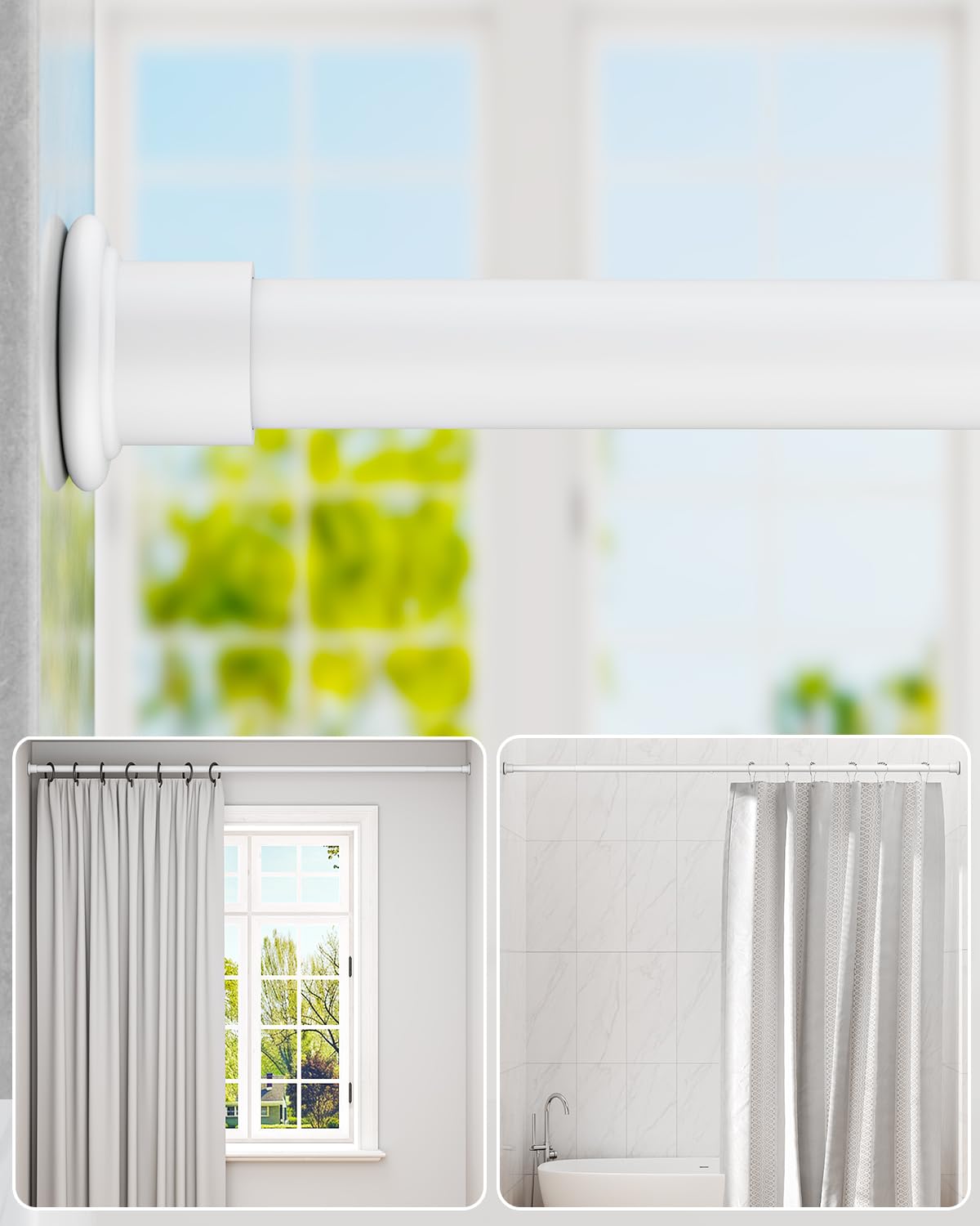 Photo 1 of ALLZONE Shower Curtain Rod Tension No Drill, 42-83 Inches,Heavy Duty Tension Curtain Rod, Rustproof Shower Rods for Bathroom, Adjustable Spring Tension Rods for Windows,White
