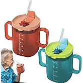 Peaoop Adult Sippy Cups for Elderly 2 Handles Straw Cups 300ml No Spill Cup for Adults Dysphagia Cup for Disabled Patients (Orange+Blue)