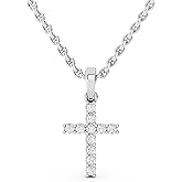 Dazzlingrock Collection Valentine's Day Gift Round White Natural Diamond Classic Divine Cross of Jesus Pendant with 18 inch Chain for Women in Real Solid Gold