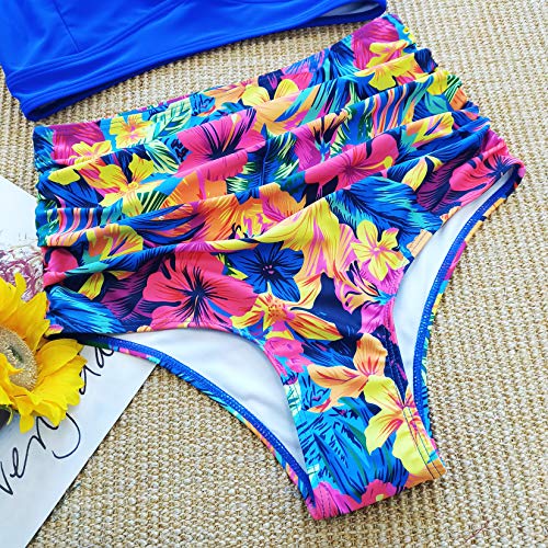 SPORLIKE Women Ruffle High Waist Swimsuit Two Pieces Push Up Tropical